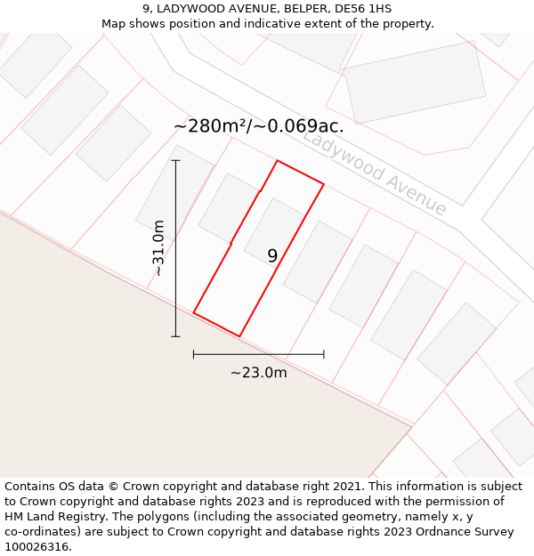 9, LADYWOOD AVENUE, BELPER, DE56 1HS: Plot and title map