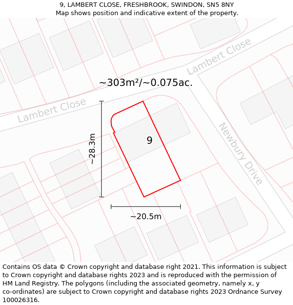 9, LAMBERT CLOSE, FRESHBROOK, SWINDON, SN5 8NY: Plot and title map