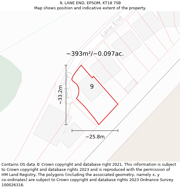 9, LANE END, EPSOM, KT18 7SB: Plot and title map