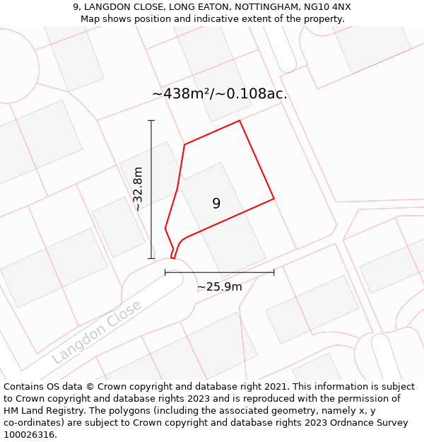 9, LANGDON CLOSE, LONG EATON, NOTTINGHAM, NG10 4NX: Plot and title map