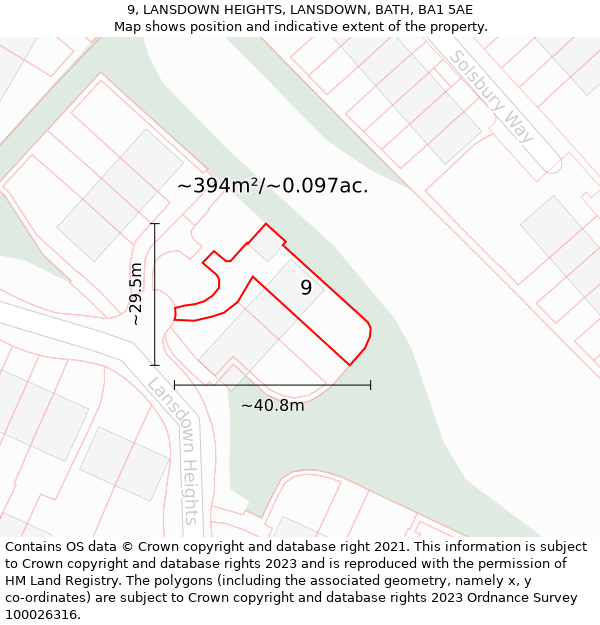 9, LANSDOWN HEIGHTS, LANSDOWN, BATH, BA1 5AE: Plot and title map