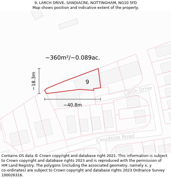 9, LARCH DRIVE, SANDIACRE, NOTTINGHAM, NG10 5FD: Plot and title map