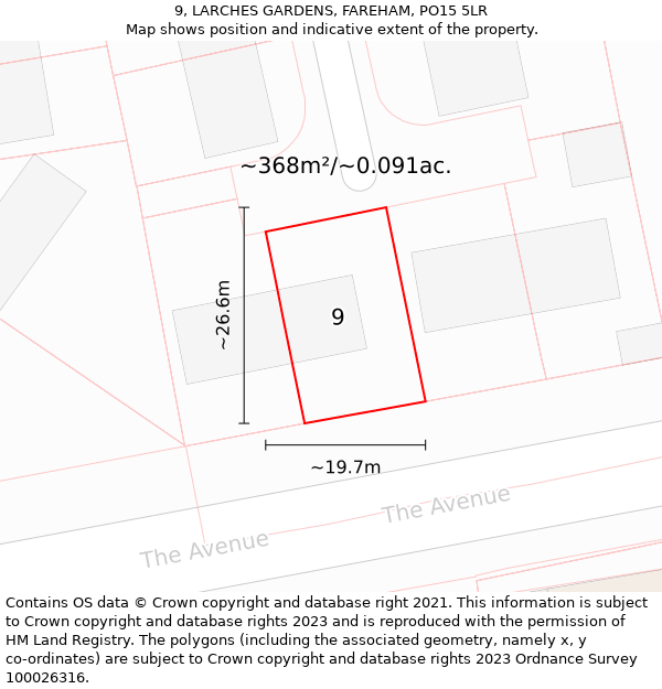 9, LARCHES GARDENS, FAREHAM, PO15 5LR: Plot and title map