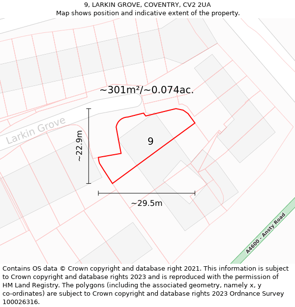 9, LARKIN GROVE, COVENTRY, CV2 2UA: Plot and title map