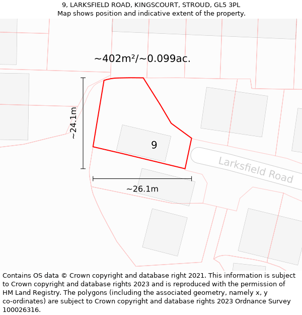 9, LARKSFIELD ROAD, KINGSCOURT, STROUD, GL5 3PL: Plot and title map