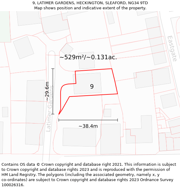 9, LATIMER GARDENS, HECKINGTON, SLEAFORD, NG34 9TD: Plot and title map