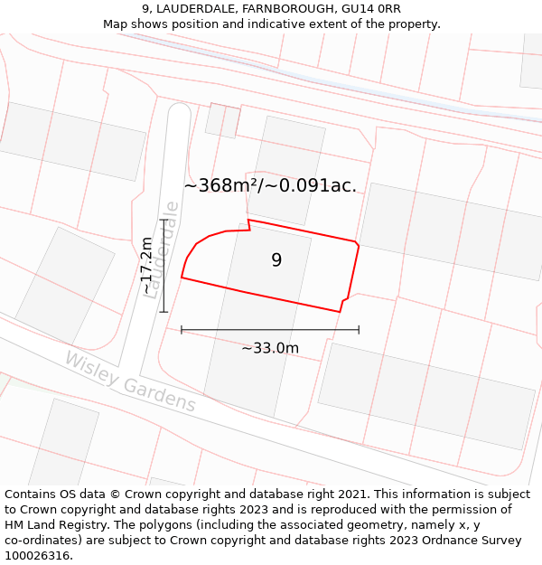 9, LAUDERDALE, FARNBOROUGH, GU14 0RR: Plot and title map