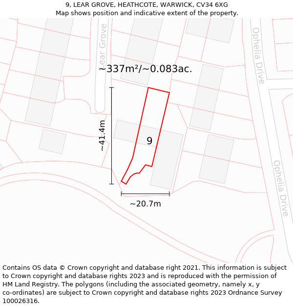 9, LEAR GROVE, HEATHCOTE, WARWICK, CV34 6XG: Plot and title map