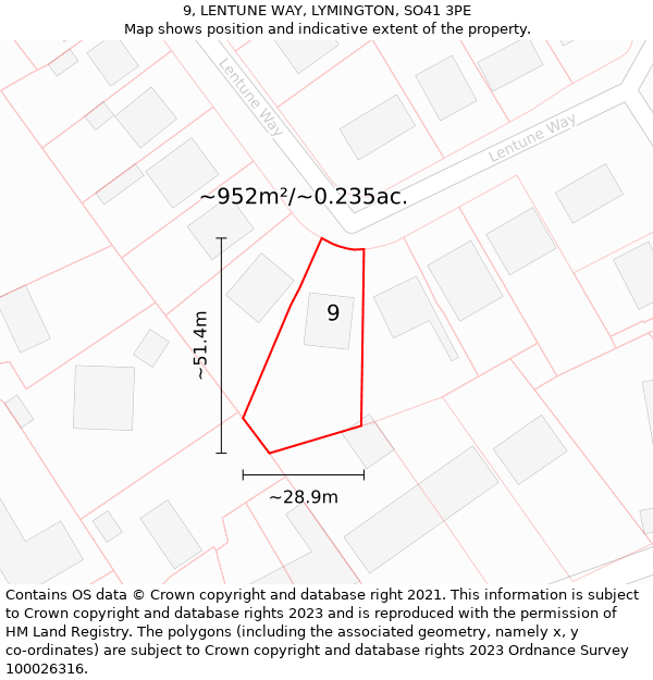 9, LENTUNE WAY, LYMINGTON, SO41 3PE: Plot and title map