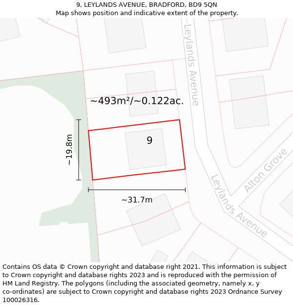 9, LEYLANDS AVENUE, BRADFORD, BD9 5QN: Plot and title map