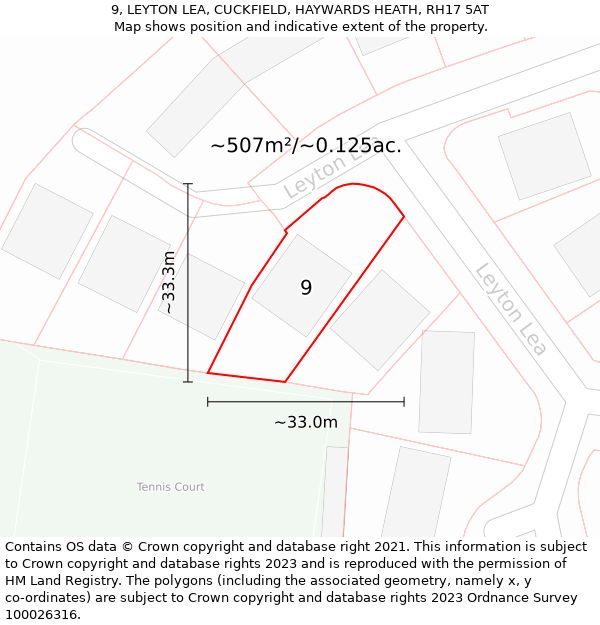 9, LEYTON LEA, CUCKFIELD, HAYWARDS HEATH, RH17 5AT: Plot and title map