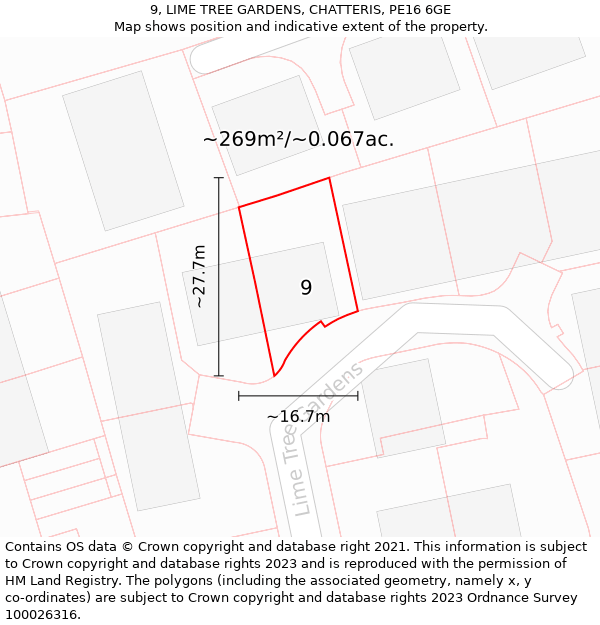 9, LIME TREE GARDENS, CHATTERIS, PE16 6GE: Plot and title map