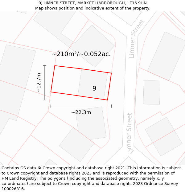 9, LIMNER STREET, MARKET HARBOROUGH, LE16 9HN: Plot and title map