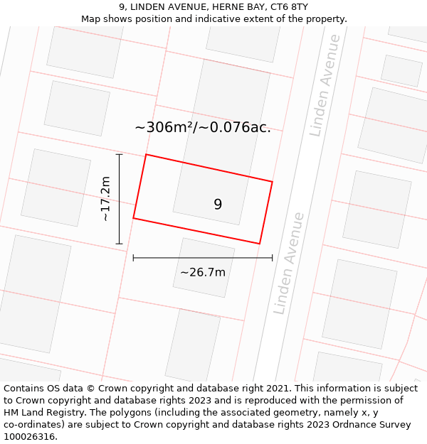 9, LINDEN AVENUE, HERNE BAY, CT6 8TY: Plot and title map