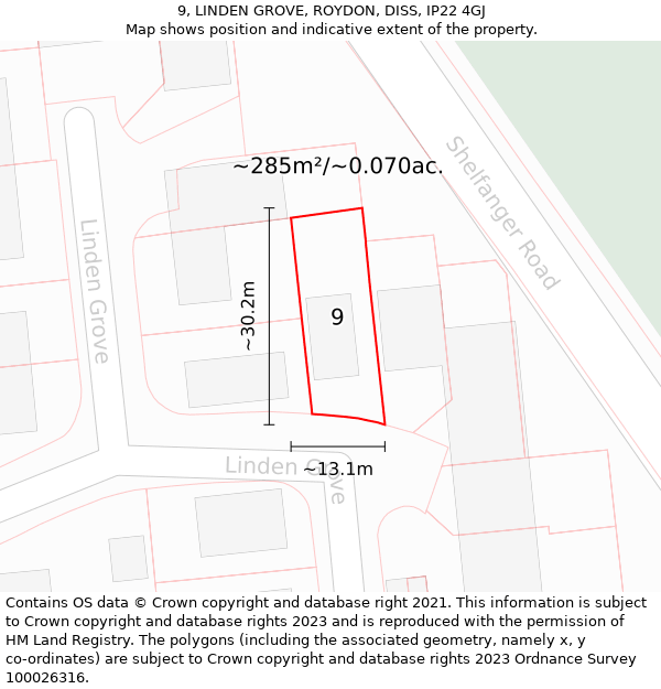 9, LINDEN GROVE, ROYDON, DISS, IP22 4GJ: Plot and title map