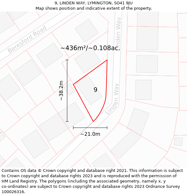 9, LINDEN WAY, LYMINGTON, SO41 9JU: Plot and title map