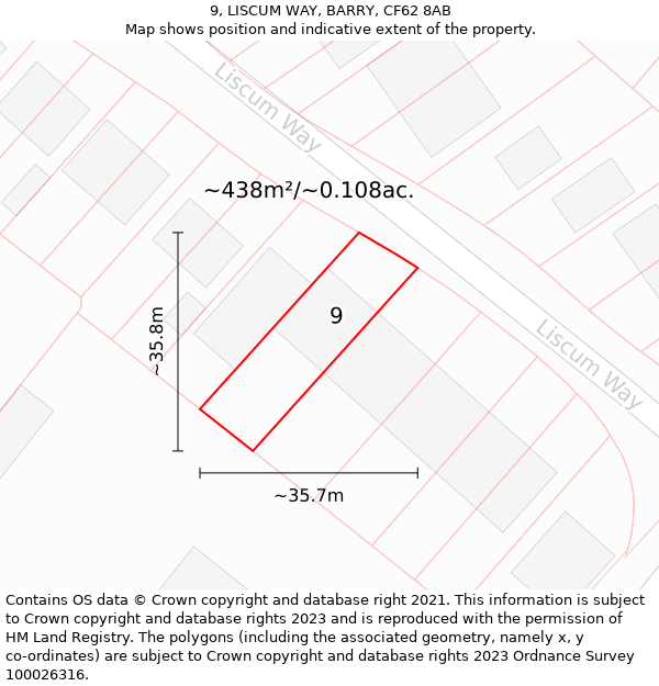 9, LISCUM WAY, BARRY, CF62 8AB: Plot and title map