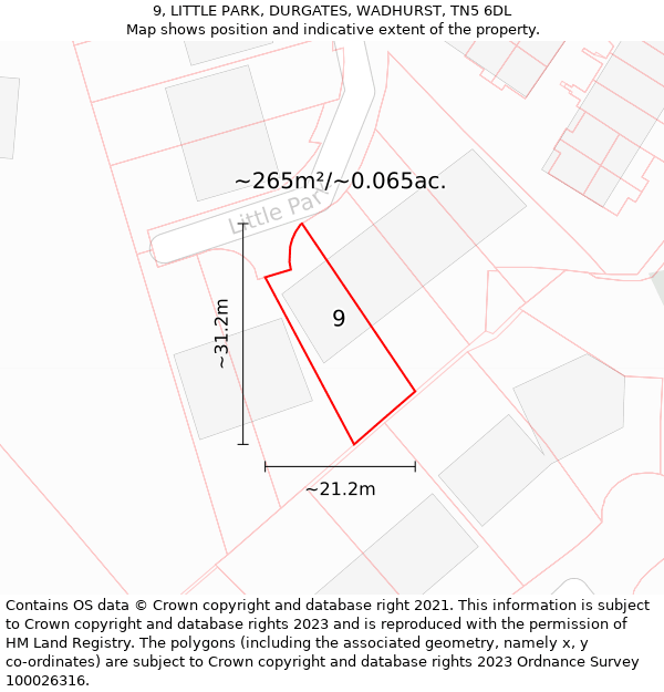 9, LITTLE PARK, DURGATES, WADHURST, TN5 6DL: Plot and title map