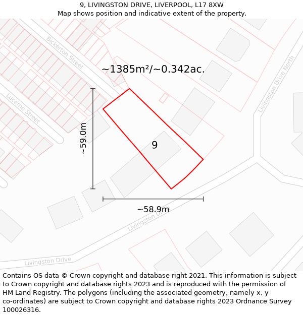 9, LIVINGSTON DRIVE, LIVERPOOL, L17 8XW: Plot and title map