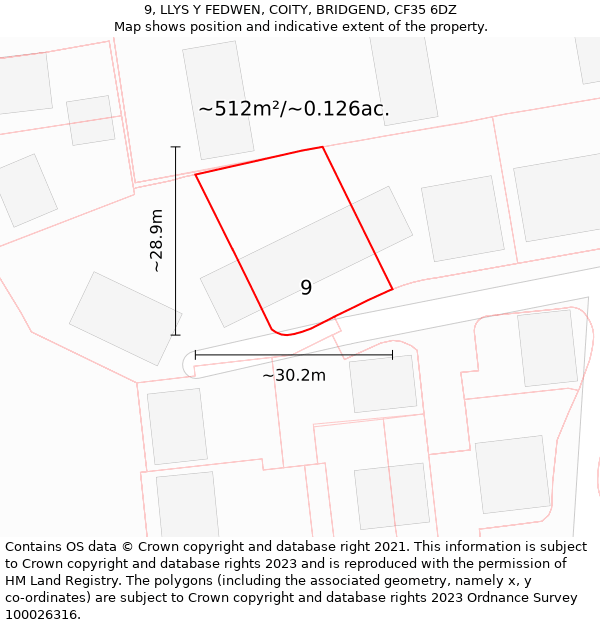 9, LLYS Y FEDWEN, COITY, BRIDGEND, CF35 6DZ: Plot and title map