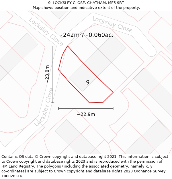 9, LOCKSLEY CLOSE, CHATHAM, ME5 9BT: Plot and title map