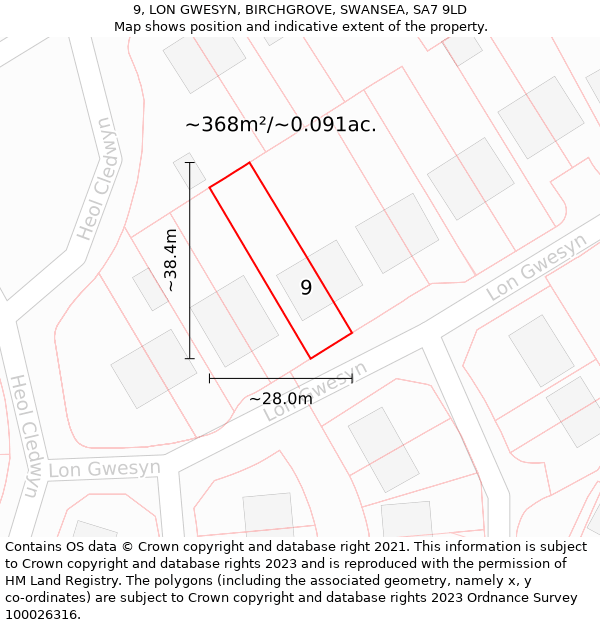 9, LON GWESYN, BIRCHGROVE, SWANSEA, SA7 9LD: Plot and title map