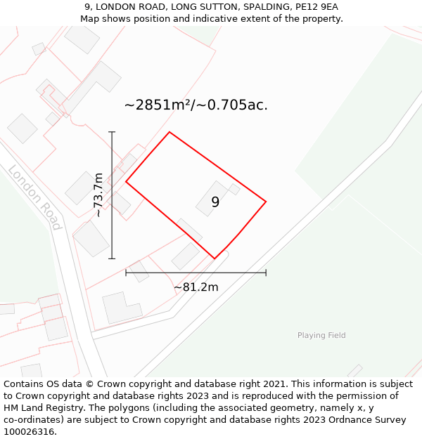 9, LONDON ROAD, LONG SUTTON, SPALDING, PE12 9EA: Plot and title map