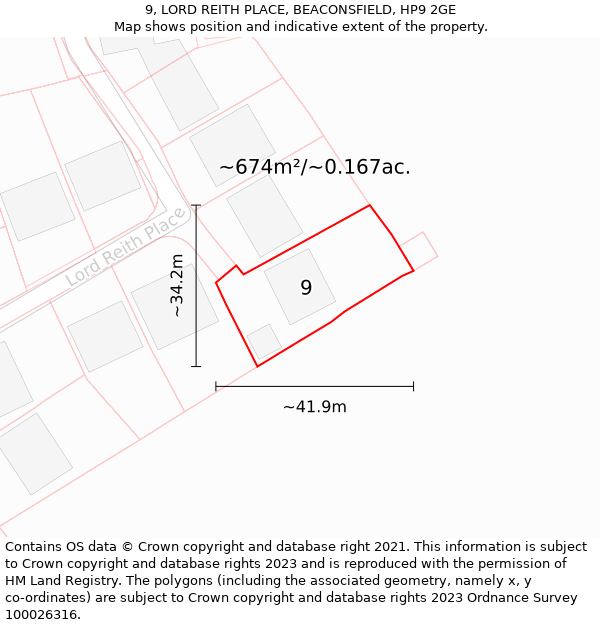 9, LORD REITH PLACE, BEACONSFIELD, HP9 2GE: Plot and title map