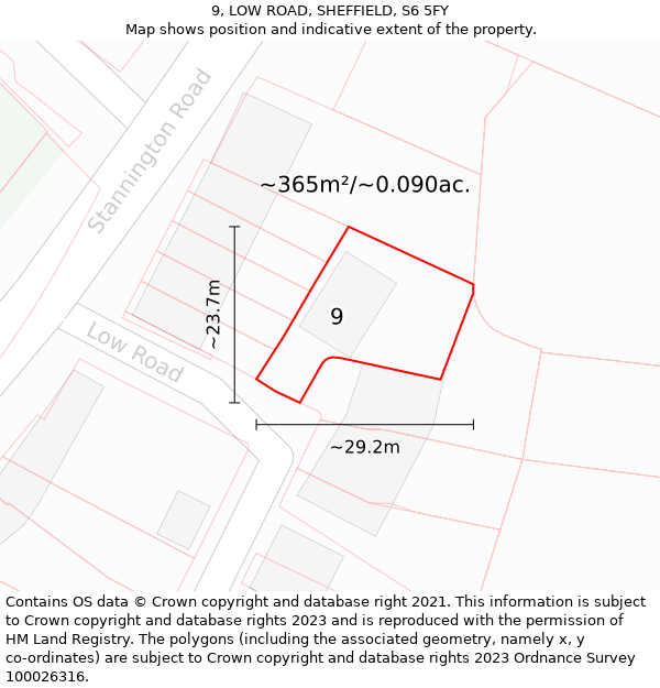 9, LOW ROAD, SHEFFIELD, S6 5FY: Plot and title map