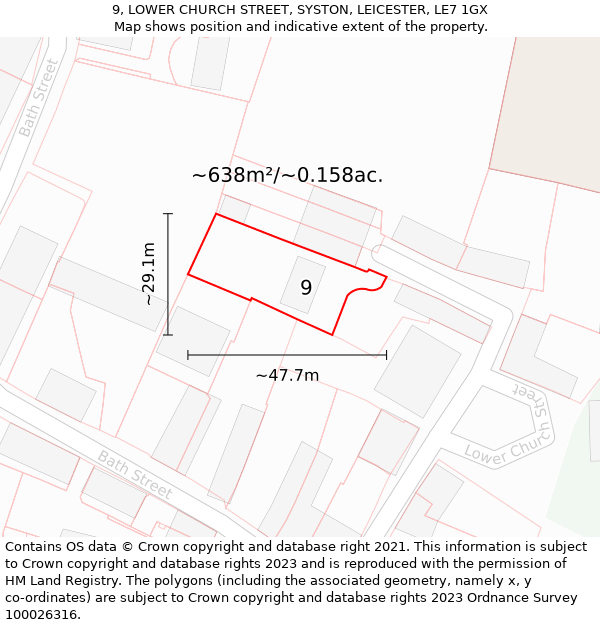 9, LOWER CHURCH STREET, SYSTON, LEICESTER, LE7 1GX: Plot and title map