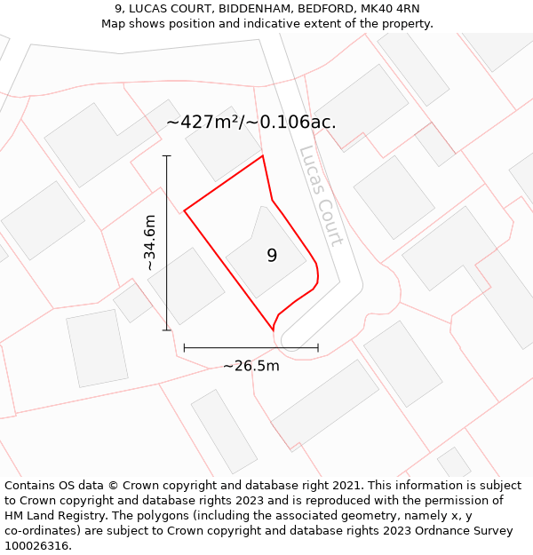 9, LUCAS COURT, BIDDENHAM, BEDFORD, MK40 4RN: Plot and title map