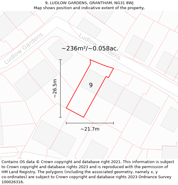 9, LUDLOW GARDENS, GRANTHAM, NG31 8WJ: Plot and title map