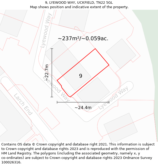 9, LYEWOOD WAY, UCKFIELD, TN22 5GL: Plot and title map