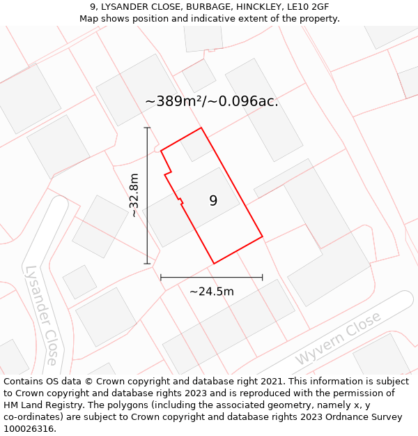 9, LYSANDER CLOSE, BURBAGE, HINCKLEY, LE10 2GF: Plot and title map