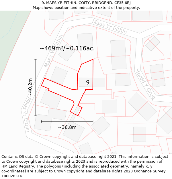 9, MAES YR EITHIN, COITY, BRIDGEND, CF35 6BJ: Plot and title map