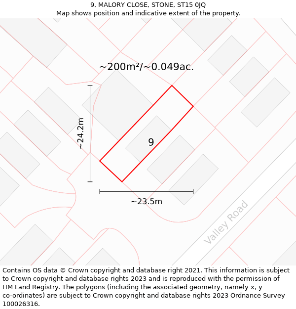 9, MALORY CLOSE, STONE, ST15 0JQ: Plot and title map