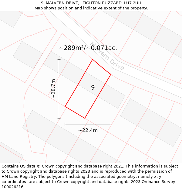 9, MALVERN DRIVE, LEIGHTON BUZZARD, LU7 2UH: Plot and title map