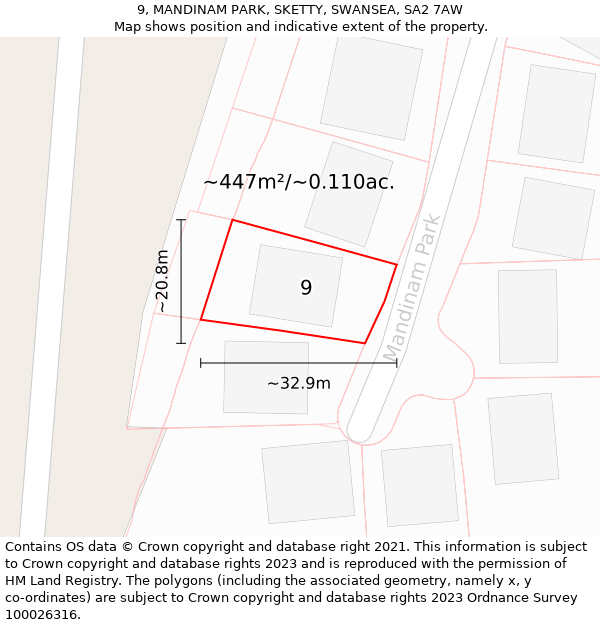 9, MANDINAM PARK, SKETTY, SWANSEA, SA2 7AW: Plot and title map