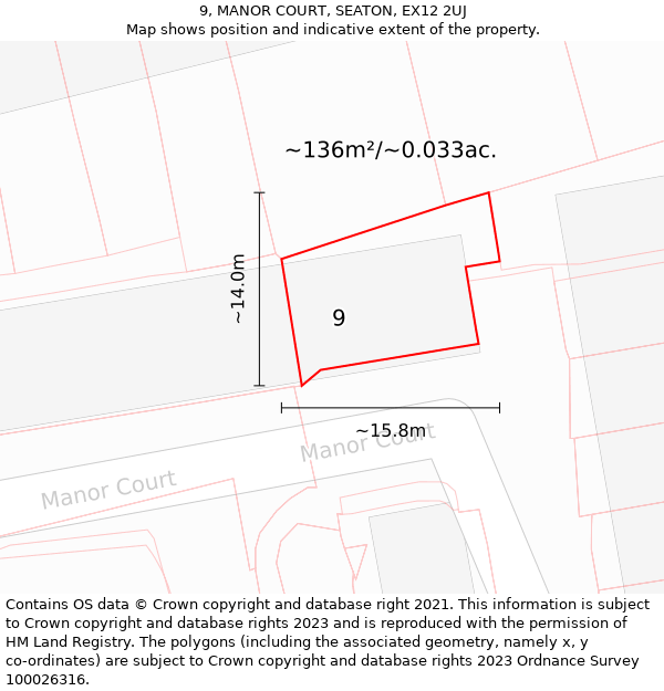 9, MANOR COURT, SEATON, EX12 2UJ: Plot and title map