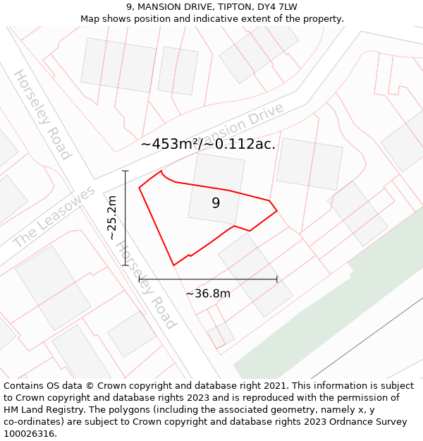 9, MANSION DRIVE, TIPTON, DY4 7LW: Plot and title map