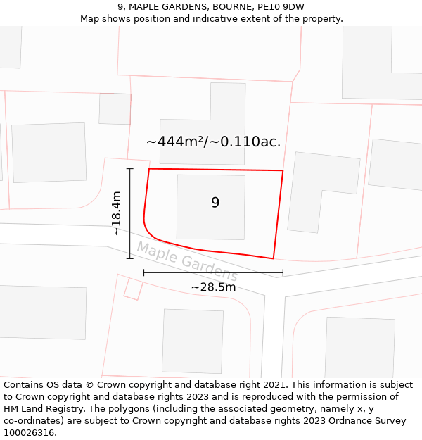 9, MAPLE GARDENS, BOURNE, PE10 9DW: Plot and title map