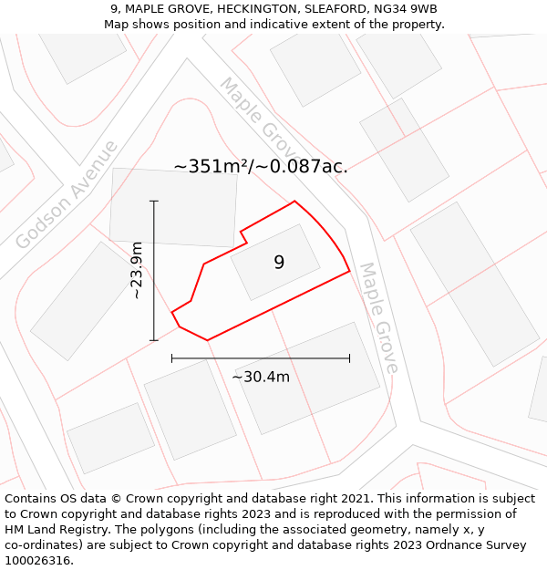 9, MAPLE GROVE, HECKINGTON, SLEAFORD, NG34 9WB: Plot and title map