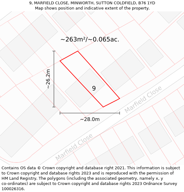 9, MARFIELD CLOSE, MINWORTH, SUTTON COLDFIELD, B76 1YD: Plot and title map