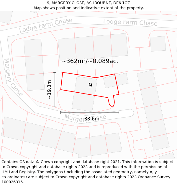 9, MARGERY CLOSE, ASHBOURNE, DE6 1GZ: Plot and title map