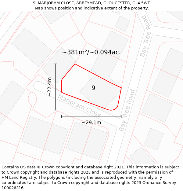 9, MARJORAM CLOSE, ABBEYMEAD, GLOUCESTER, GL4 5WE: Plot and title map