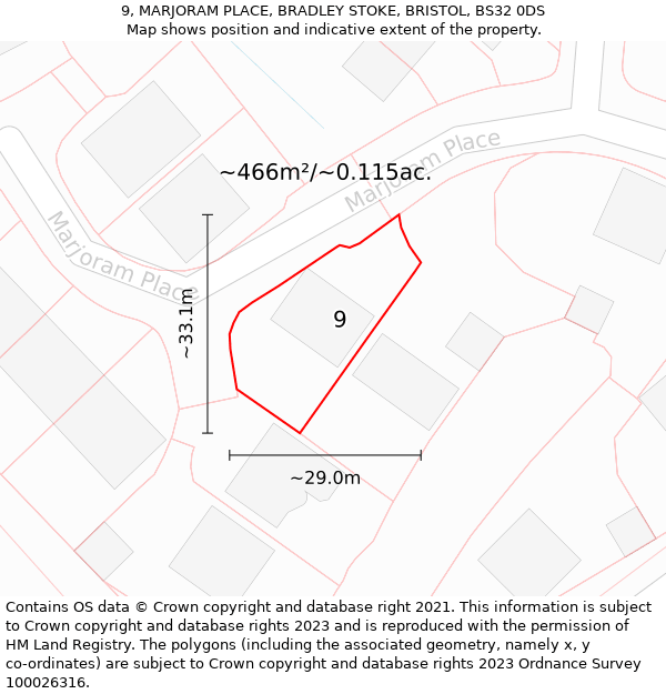 9, MARJORAM PLACE, BRADLEY STOKE, BRISTOL, BS32 0DS: Plot and title map