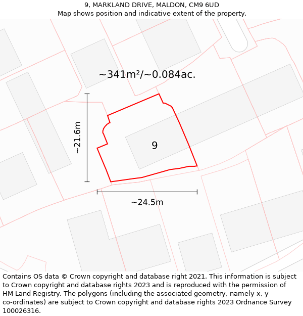 9, MARKLAND DRIVE, MALDON, CM9 6UD: Plot and title map