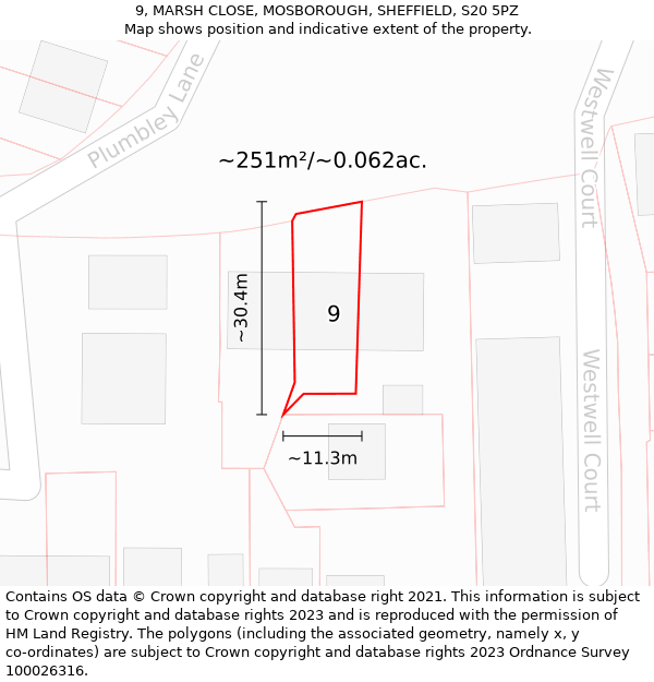 9, MARSH CLOSE, MOSBOROUGH, SHEFFIELD, S20 5PZ: Plot and title map