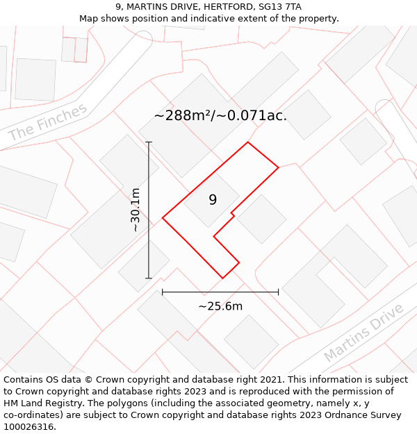 9, MARTINS DRIVE, HERTFORD, SG13 7TA: Plot and title map