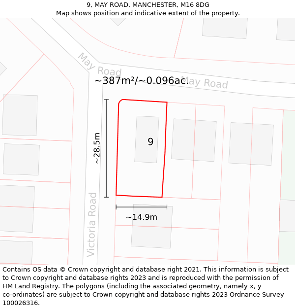 9, MAY ROAD, MANCHESTER, M16 8DG: Plot and title map